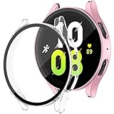 2 Stück Hard PC Hülle Kompatibel mit Samsung Galaxy Watch 5/Watch 4 Schutzhülle 40mm mit Glas Displayschutz，Ultradünn Kratzfeste stoßfeste PC Schutzhülle für Galaxy Watch 4/5 40mm,Transparent/Silber